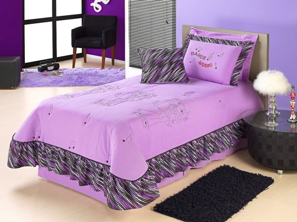 Ref.:0213-Kit de cama Solteiro Dance Bordado e estampado
